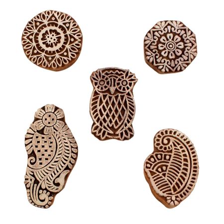 Set of 5 Piece New Mix Wooden Printing Blocks